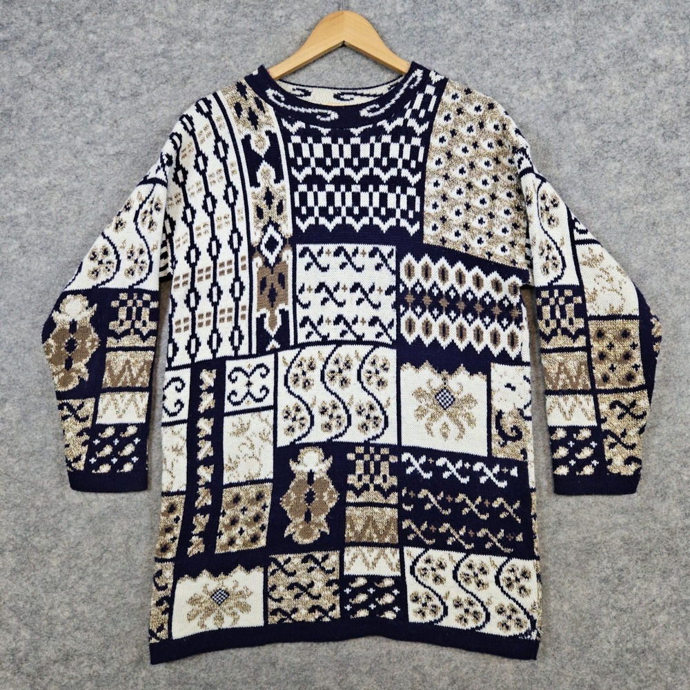 Huntington Ridge Women's Long Sweater Size M‎ Tapestry Style Print SOME PILLING